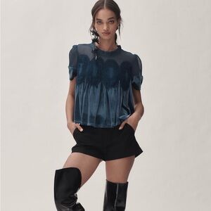 Anthropologie En Elle Blue Velvet Top Size M
